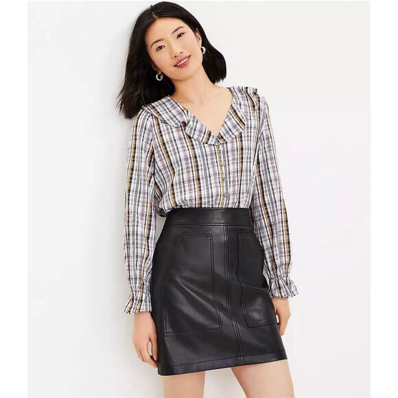 LOFT Ann Taylor Faux Pocket Shift Leather Short Skirt Black Size 12 - Picture 1 of 6